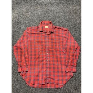 Wedgefield Mens XL Long Sleeve Plaid Button Down Shirt Red Navy Blue Check
